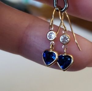10K Yellow Gold Earrings Blue Spinel Cubic Zirconia